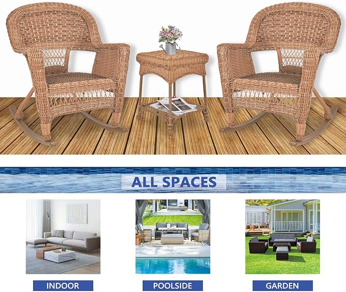 Jeco 3 Piece Rocker Wicker Chair Set - Image 9
