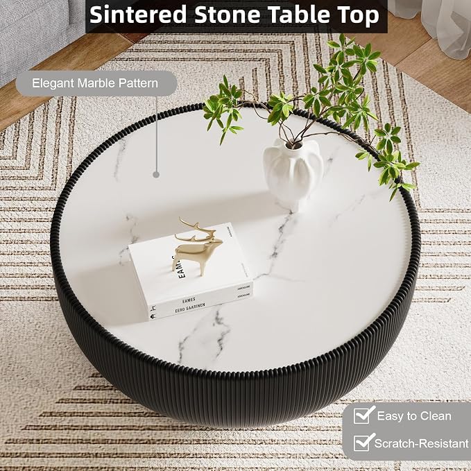 SSLine Bowl-Shape Coffee Table Set of 2 Modern Sintered Stone Top Nesting - Image 6
