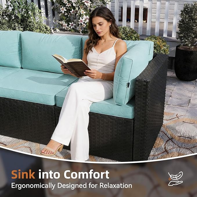 Aoxun Outdoor Patio Furniture Set, 5-Pieces All-Weather Rattan Sectional Sofa - Image 4