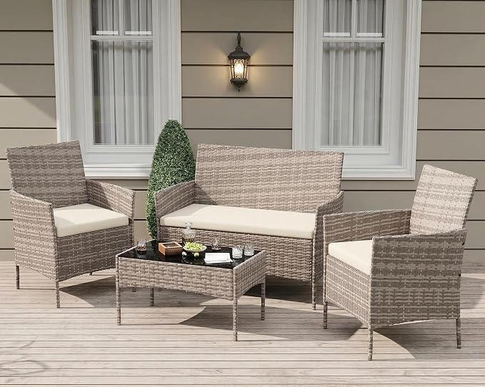 GarveeLife 4-Piece Patio Furniture Set, Rattan Outdoor Furniture by GarveeLife