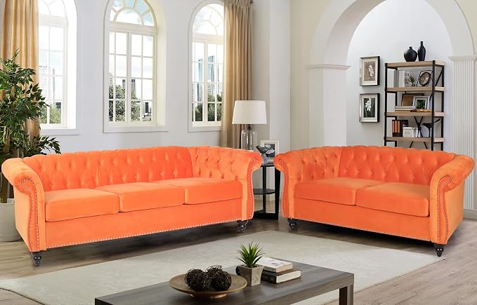 RARZOE Modern 2 Pieces Living Room Sofa Set, Loveseat and Chesterfield Sofa by RARZOE