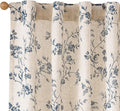 Lazzzy Blue Floral Linen Curtains 90 Inch Farmhouse Back Tab Drapes by Lazzzy