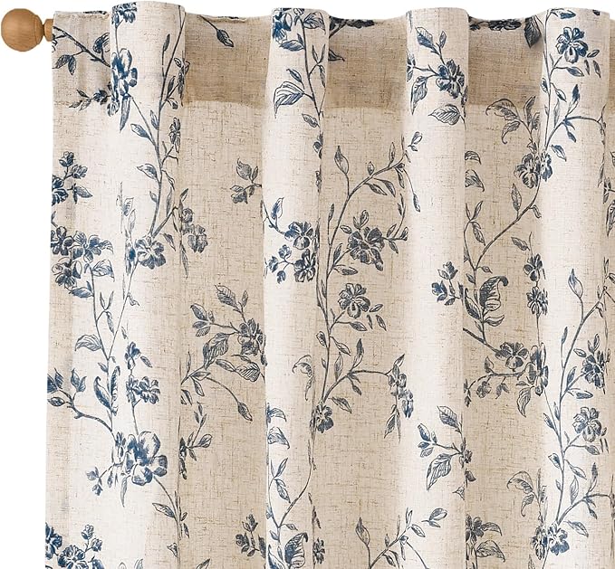 Lazzzy Floral Linen Curtains Farmhouse Extra Long Curtain by Lazzzy