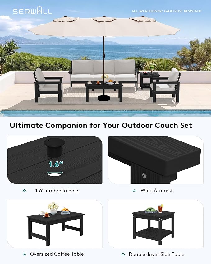 SERWALL HDPE Patio Furniture Set, 7-piece Outdoor Sectional Sofa Set, All - Image 7