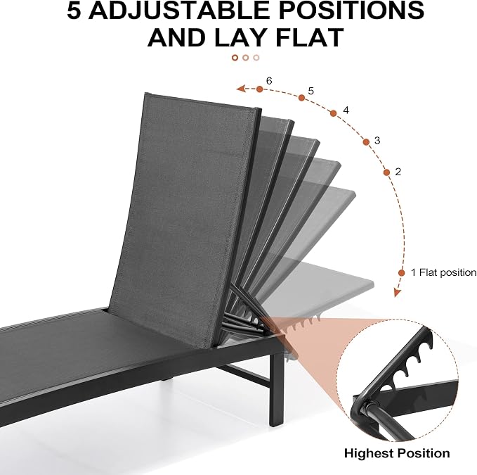 Crestlive Products Lounge Chair Outdoor Set of 2, Aluminum Pool Chaise Lounge - Image 4