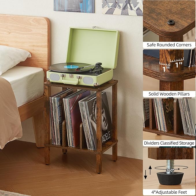 LELELINKY 2-Tier Bamboo Record Player Stand Set of 2 - Image 6