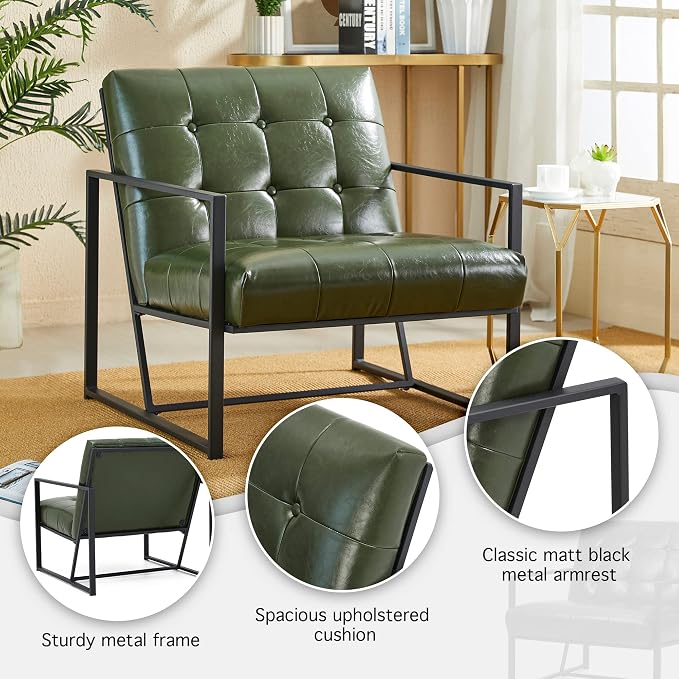 Glitzhome Mid Century Green Accent Chair, Modern Living Room Armchairs - Image 3