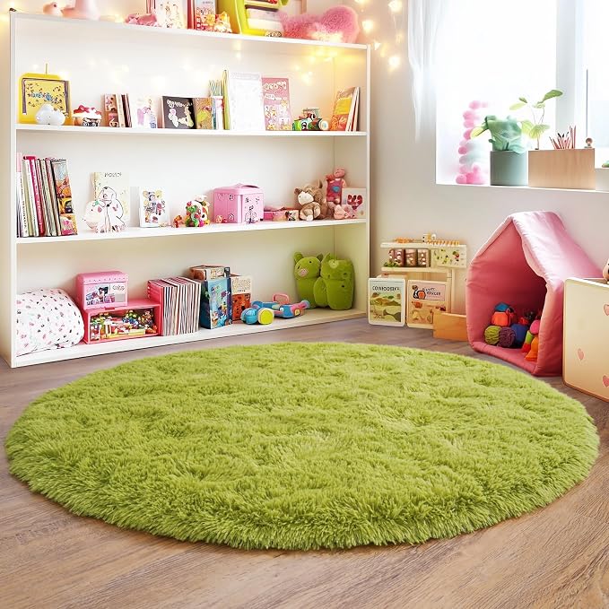 5'x5' Grass Green Round Rug for Bedroom, Ultra Soft Fluffy Circle Rug for Kids - Image 6