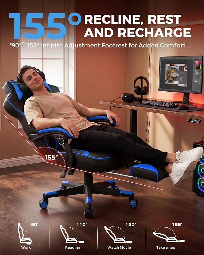 GTPLAYER Gaming Chair with Footrest, Big and Tall Game Chair 350lb Racing Style - Image 6