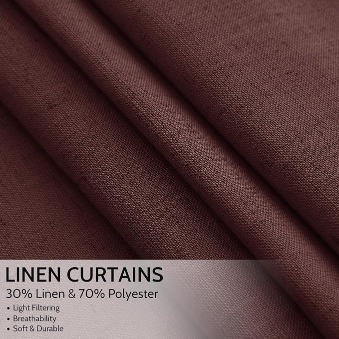 Nanspring Reddish Brown Linen Blend Light Filtering Back Tab Curtains 96 Inches - Image 2