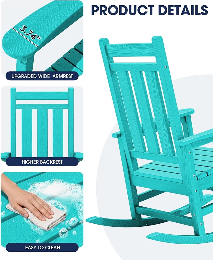 KINGYES Oversized Outdoor Rocking Chair Set of 2, All-Weather Patio Rocking - Image 7