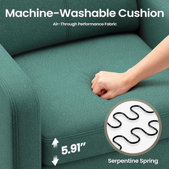 Accent Chair for Living Room Modern Linen Upholstered Armchair Side Wooden - Image 7