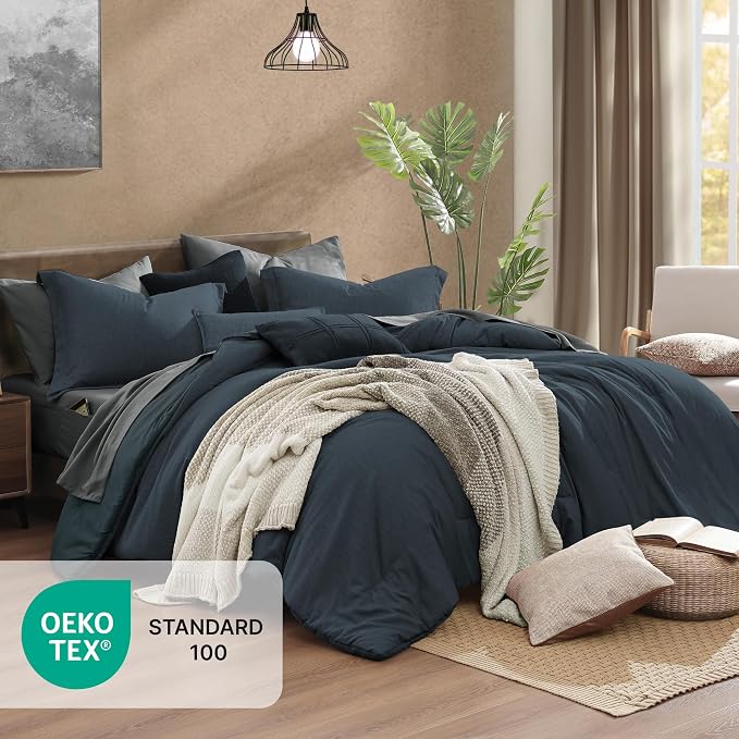 Monbix Twin XL Comforter Set Navy Blue, Cationic Dyeing Bedding Set Reversible - Image 5