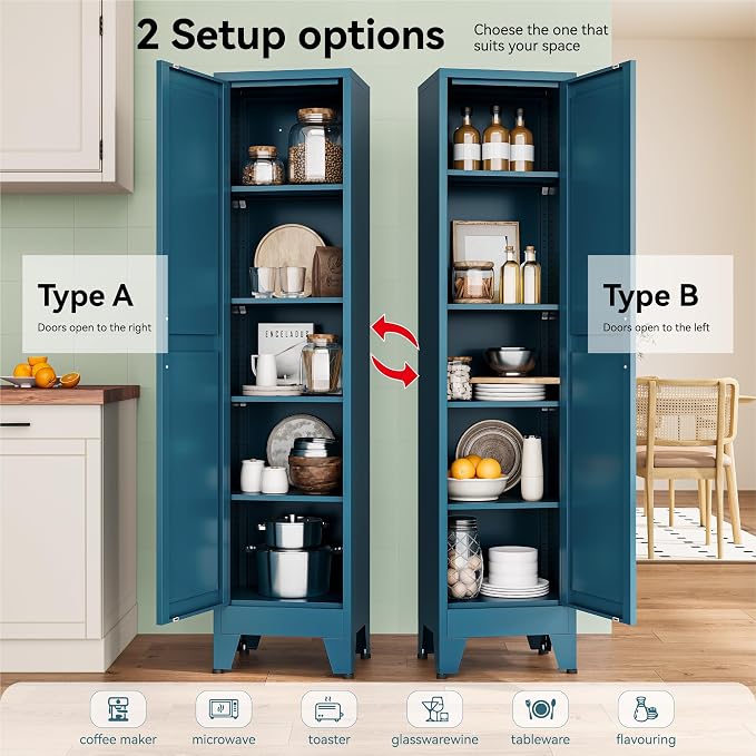 YAUWOH White Narrow Metal Storage Cabinet, Tall Freestanding Cabinet - Image 4