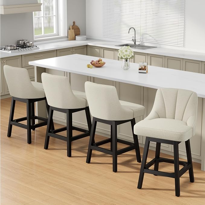 YaFiti Swivel Bar Stools with Backs, Linen Fabric Extra Upholstered Counter - Image 7