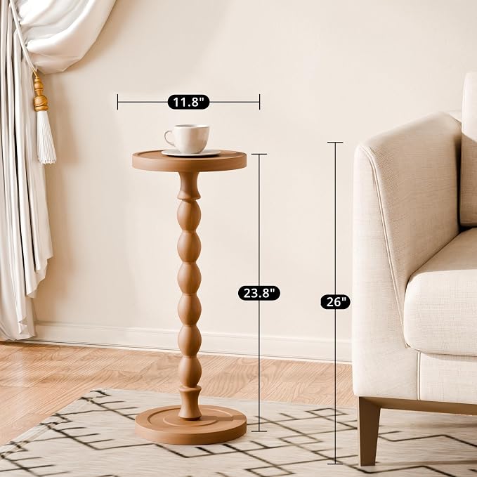 Solid Wood Drink Table, Rubber Wood‌ Small Round Side Table - Image 3