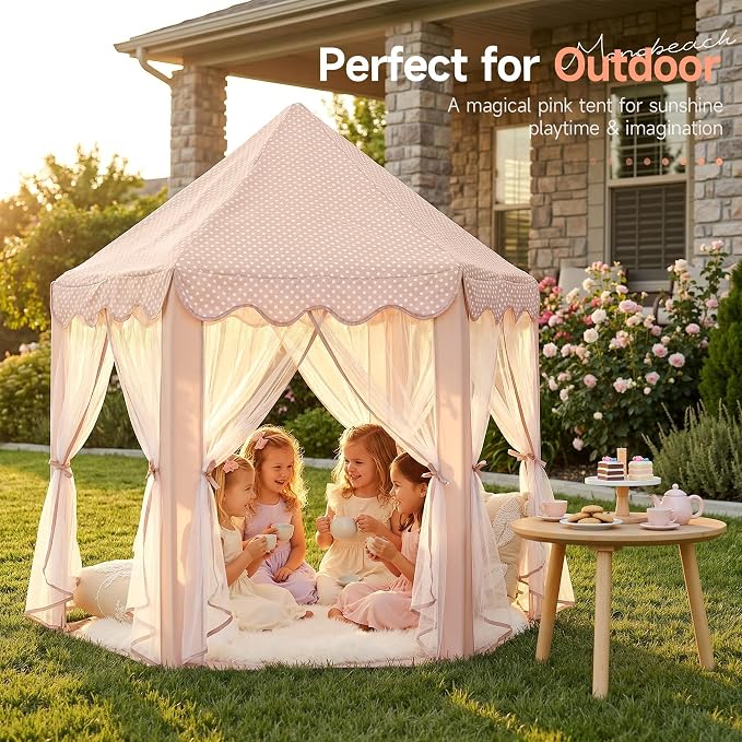 Monobeach Princess Play Tent for Girls: Brown Large Kids Castle Playhouse - Image 5