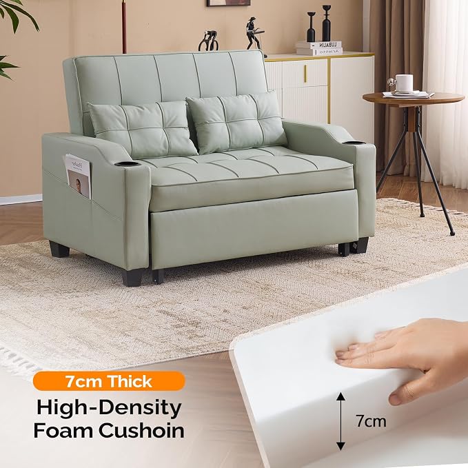 VINGLI Green Futon Sofa Bed Convertible Loveseat Sleeper Couch, Faux Leather - Image 7