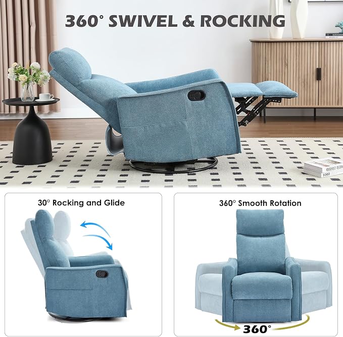 Trustyue Swivel Rocker Recliner Chair, 360° Swivel Recliner - Image 8