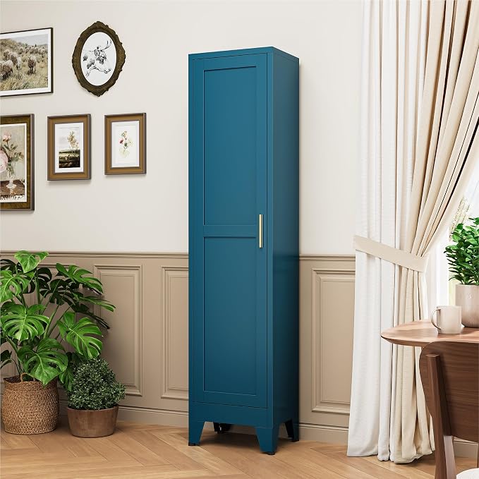 YAUWOH White Narrow Metal Storage Cabinet, Tall Freestanding Cabinet - Image 5