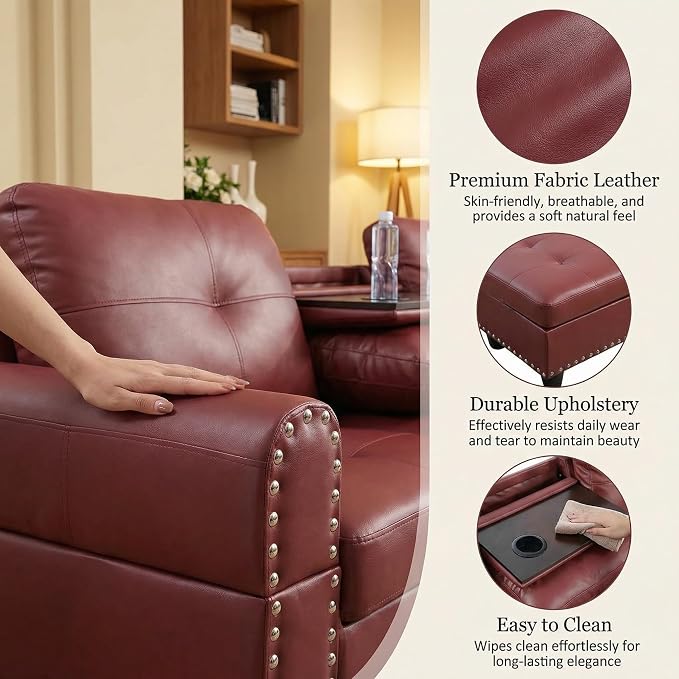 97.5" L Shaped Couch Set Leather, Modular Sectional Couches - Image 5