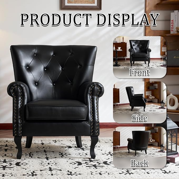 Modern Accent Chair Set of 2, Mid-Century PU Leather Armchair - Image 5