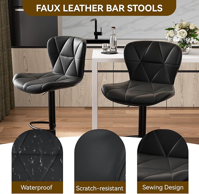 Nalupatio Modern Bar Stools Set of 2, Adjustable Faux Leather Upholstered - Image 4