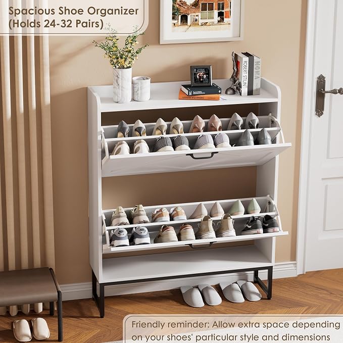 Nicetree Shoe Cabinet with 2 Flip Drawers, Freestanding Shoe Organizer - Image 7