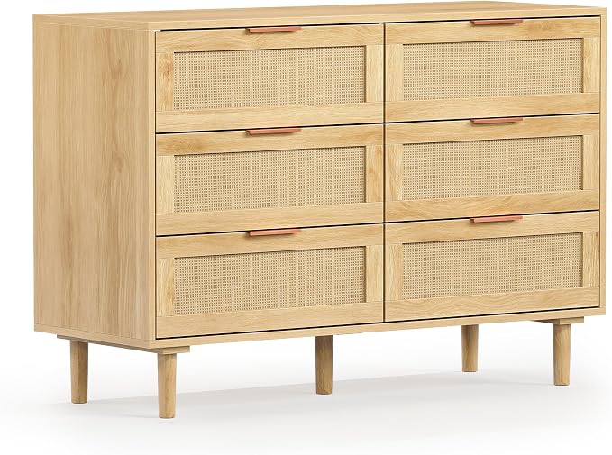 FUQARHY 6 Drawer Dresser Rattan Dresser Modern Chest - Image 9