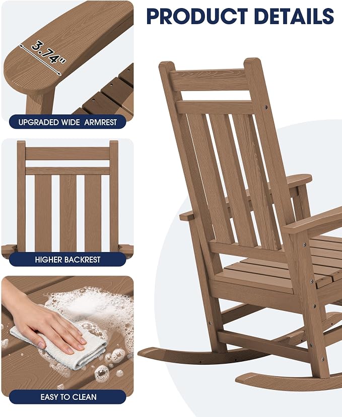 KINGYES Oversized Outdoor Rocking Chair Set of 2, All-Weather Patio Rocking - Image 8