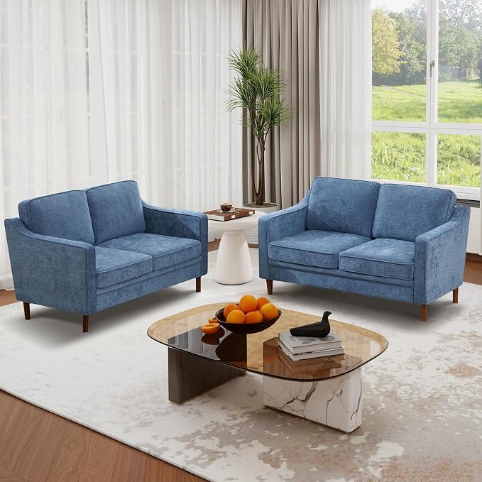 Kingfun 56" Chenille Sofa, Loveseat Couch, Mid Century Modern Love Seat Couches - Image 4