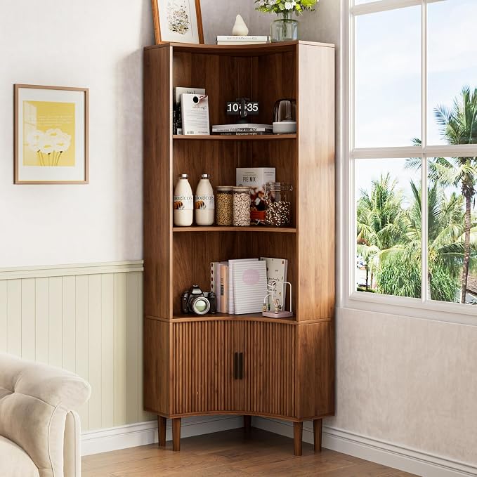 Lxsxlome Fluted Corner Cabinet, 66.928" Tall Corner Floor Cabinet by Lxsxhome
