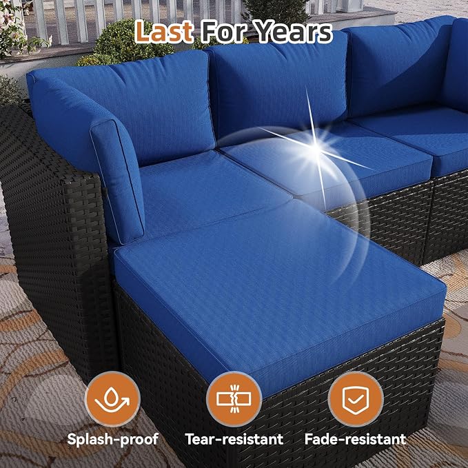 Aoxun Outdoor Patio Furniture Set, 5-Pieces All-Weather Rattan Sectional Sofa - Image 7