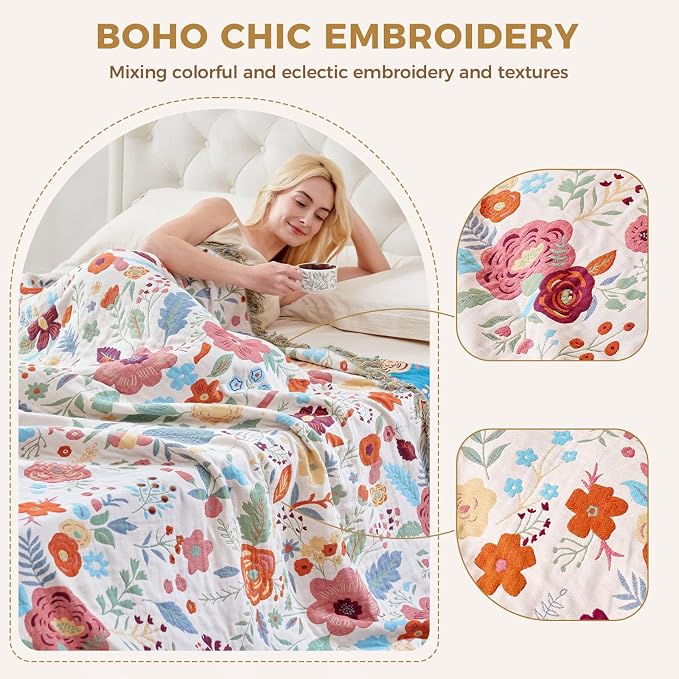 LUTBM Boho Throw Blanket for Couch Sofa Chair Cotton Summer Blankets for - Image 3