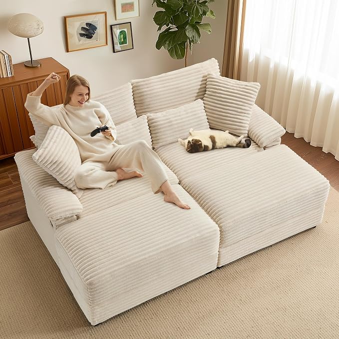 SUNWAVE 74" W Double Chaise Lounge Chair Indoor, Oversized Loveseat - Image 3