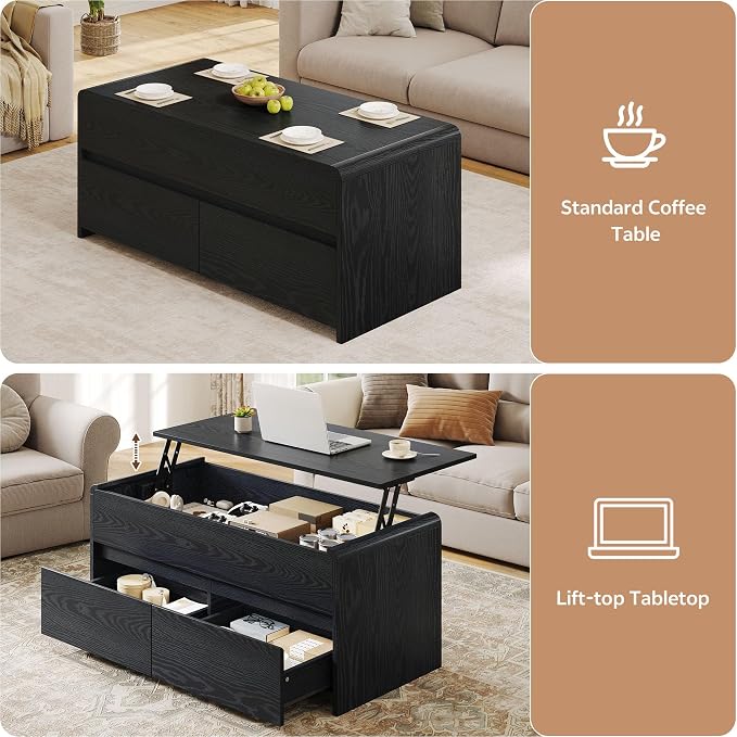 Coffee Table Lift Top with 2 Drawers, 40 Inch Multi-Function Coffee Table with - Image 3