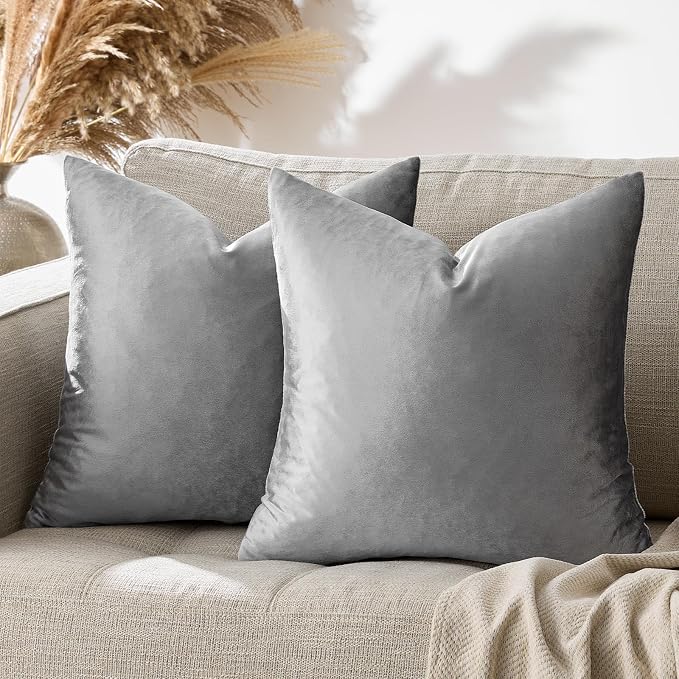 GIGIZAZA 22x22 Velvet Pillow Covers Set of 2, Dark Grey Throw Pillows Modern - Image 9