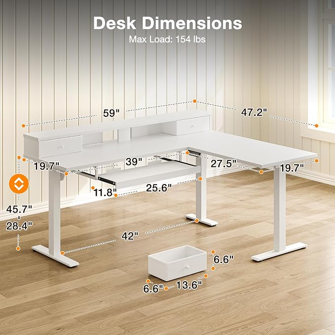 Casaottima 59 Inch Electric L-Shaped Standing Desk - Image 3