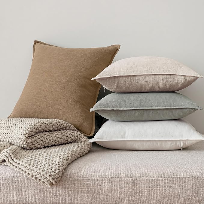 MIULEE Neutral Linen Pillow Covers Pack of 4 Decorative Natural Solid Throw - Image 6