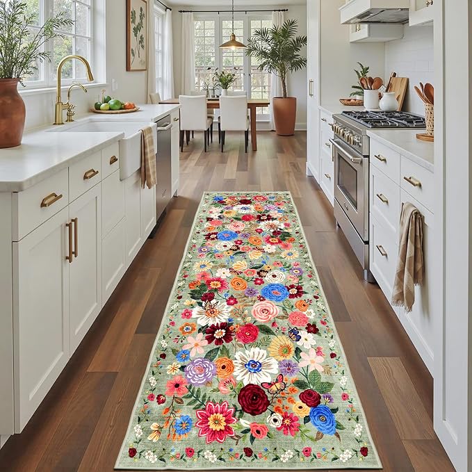 Rug for Hallways Kitchen Rug 2x8 Green, Non Slip Washable Rugs by WelcometoBabovid