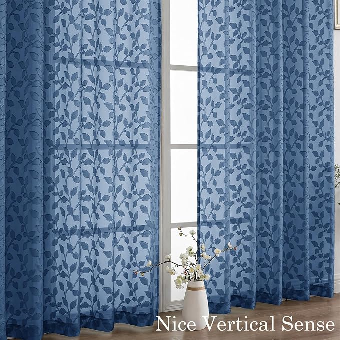Chyhomenyc Dusty Blue Sheer Curtains 84 Inch Length 2 Panels Set, Light - Image 9