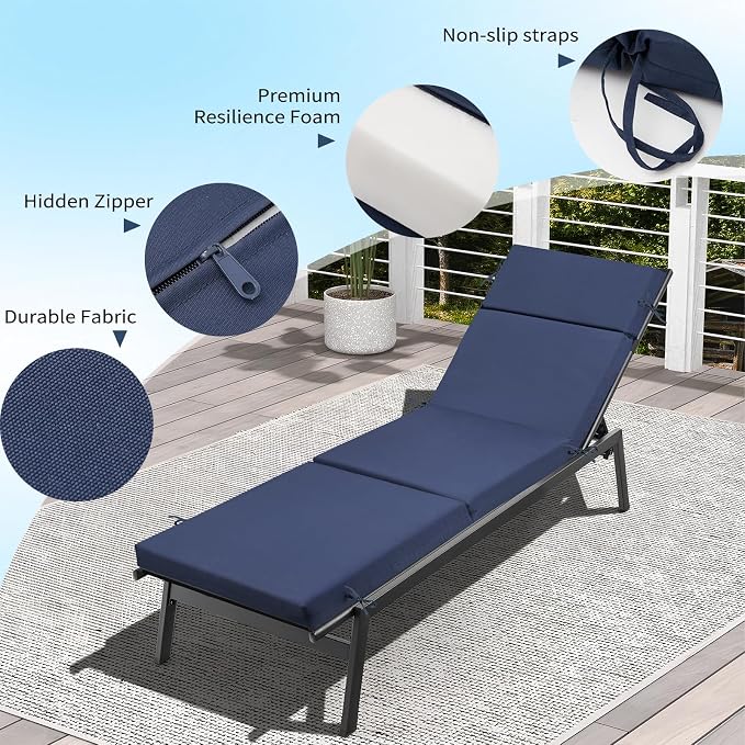 2 Pcs Outdoor Chaise Lounge Cushion 72" x 21" x 3", 4-Section Folding Patio - Image 5