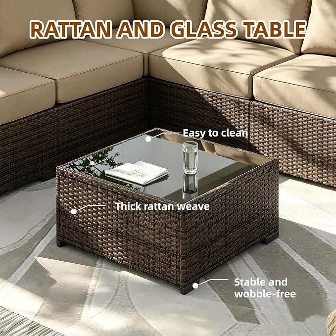 MOCHITO 5 Pieces Outdoor Patio Furniture Sets, All-Weather Sectional Sofa Dark - Image 2
