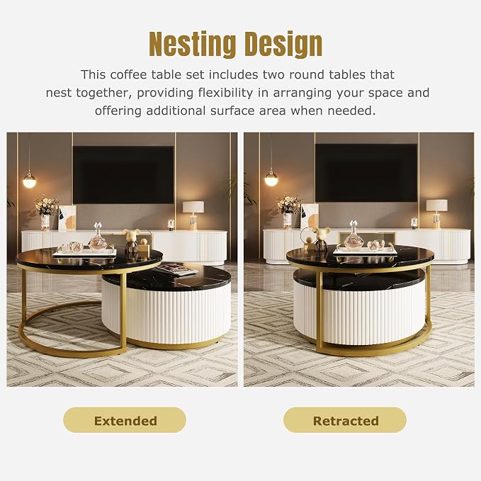 Modern Round Nesting Coffee Table Fluted - Image 7