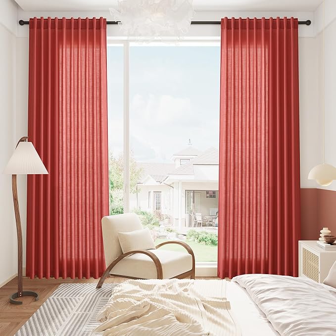 Nanspring Christmas Red Linen Curtains 96 Inches Long - Image 8