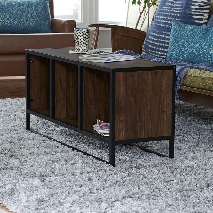 Household Essentials Jamestown Square Cubby TV Stand in Walnut Wood Grain - Image 10