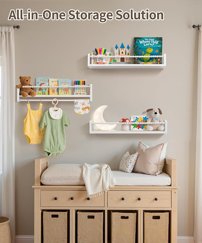 Maxpeuvon 23 Inch Kids Bookshelves Set of 3, Natural Wooden Floating Shelves - Image 4