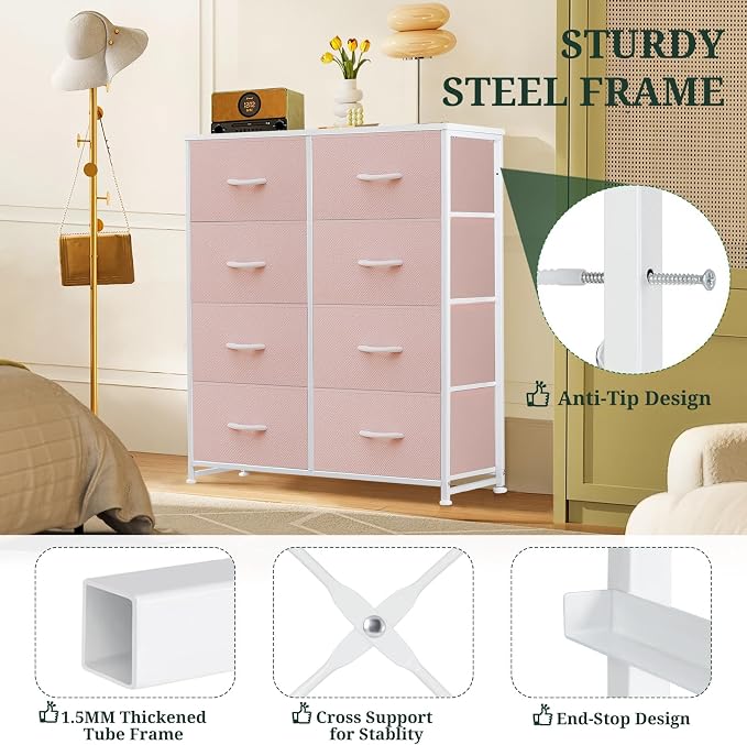 8-Drawer Dresser for Bedroom, Anti-Tip Tall Storage Organizer Chest of Drawers - Image 4