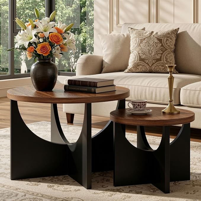 LIKIMIO Nesting Coffee Tables Set of 2, 23.6" Small Round Side Tables by LIKIMIO