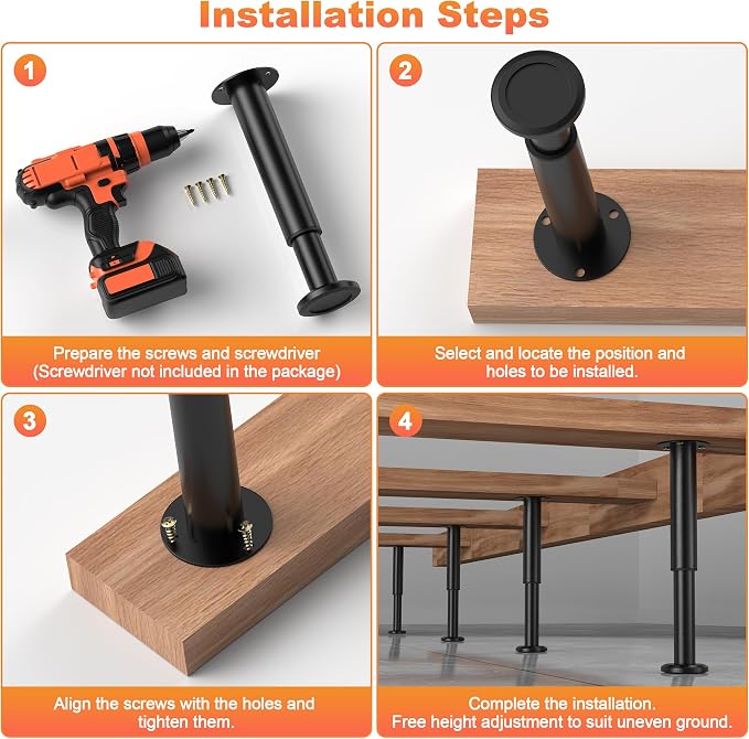 Wlrrcwdttc 4 Pcs Metal Adjustable Furniture Legs 4.72-7.87 inch, Adjustable - Image 3